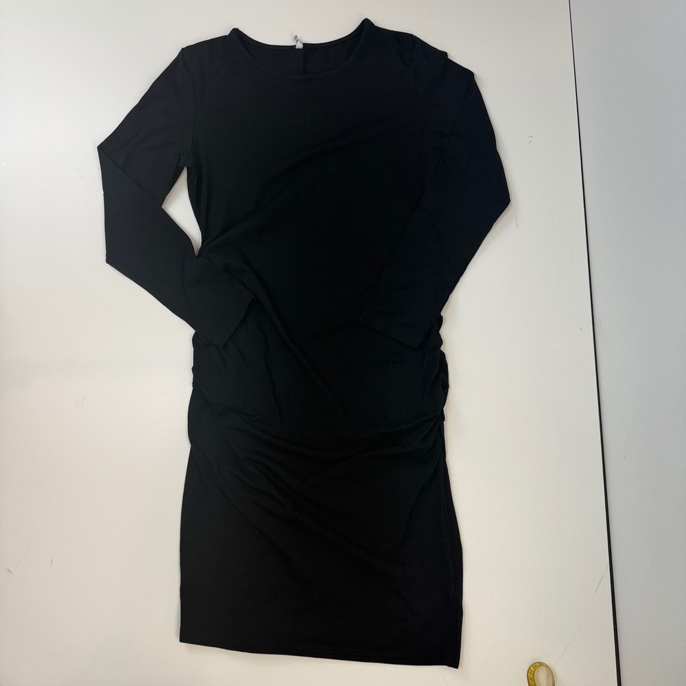 Missufe Womens Black Ruched Long Sleeve Bodycon Dress Size Large Cotton Blend